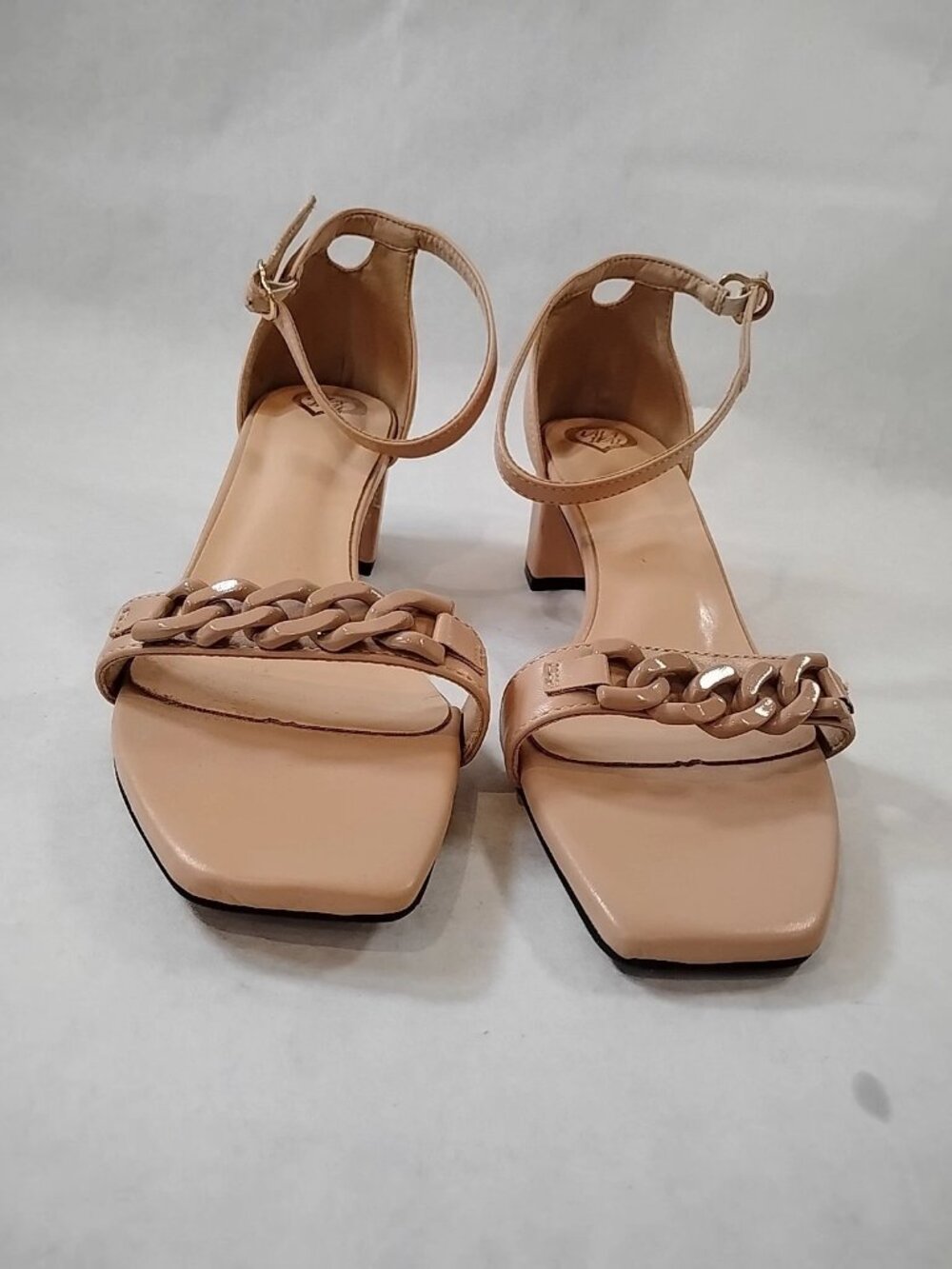 Women 11 Plus Size Used Nude Block Heel Sandals adjustable Ankle-Strap Chain Y2K